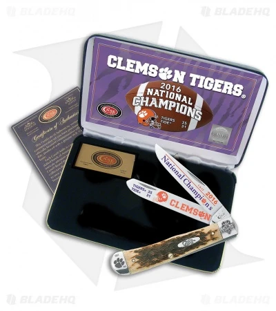 Case 2016 Clemson Championship Trapper Knife 4.125" Amber Bone (6254SS)