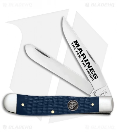 Case Trapper Traditional Knife USMC Jigged Blue Synthetic (4.1" - 6254 SS)