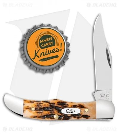 Case Folding Hunter Knife 5.25" Peach Seed Jigged Amber Bone (61165 SS) - Image 2