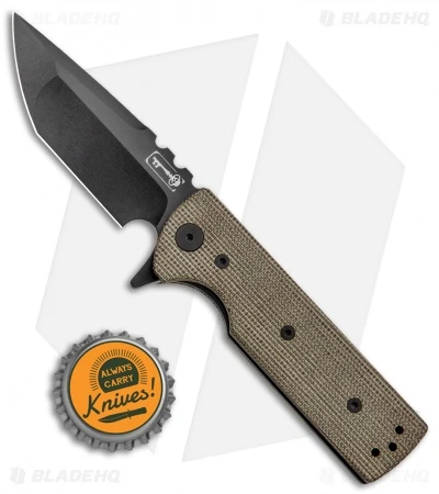 Chaves Ultramar T.A.K. Liner Lock Knife Tanto Green Micarta (2.75" Blackout) - Image 4