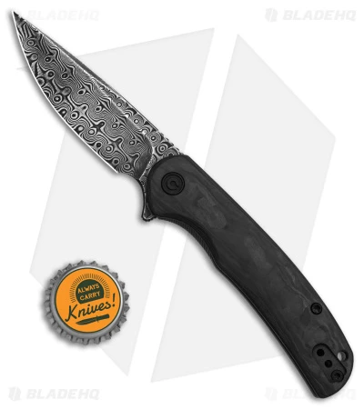 CIVIVI NOx Frame Lock Knife Marble Carbon Fiber/Steel Frame (2.8" Dark Damascus) - Image 4