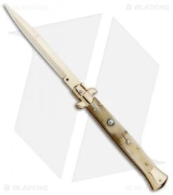 Frank B 11" Italian Stiletto Bayo Automatic Knife Honey Horn 5" Gold)