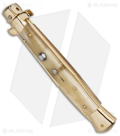 Frank B 11" Italian Stiletto Bayo Automatic Knife Honey Horn 5" Gold) - Image 2
