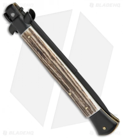 Frank B 11" Italian Stiletto Bayonet Automatic Knife Stag (5" Black) - Image 3