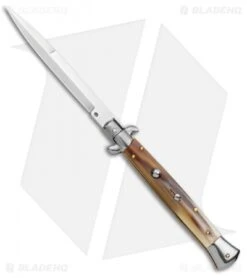 Frank B 11" Italian Stiletto Automatic Knife Brazilian Horn Bayo (5" Satin)