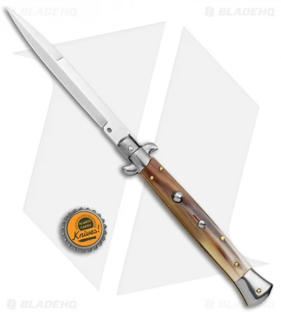 Frank B 11" Italian Stiletto Automatic Knife Brazilian Horn Bayo (5" Satin) - Image 4