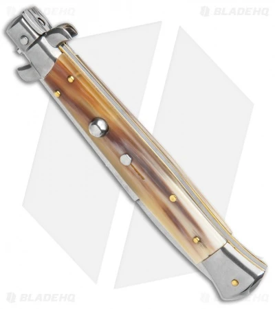 Frank B 11" Italian Stiletto Automatic Knife Brazilian Horn Bayo (5" Satin) - Image 2