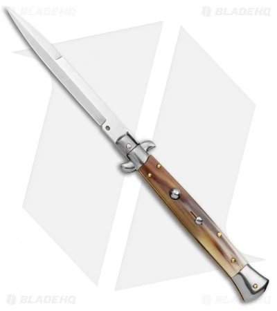 Frank B 11" Italian Stiletto Automatic Knife Brazilian Horn Bayo (5" Satin)