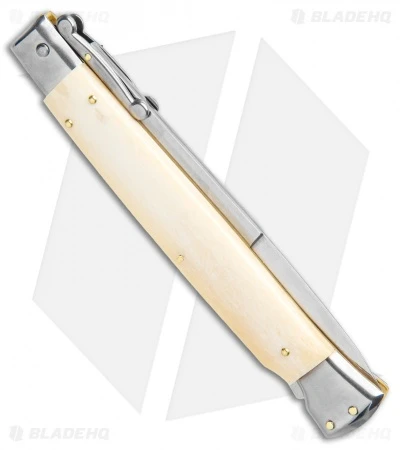 Frank B. 11" Italian Stiletto Knife Swinguard Automatic Bone (5" Satin) - Image 3