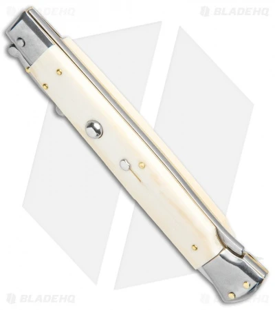 Frank B. 11" Italian Stiletto Knife Swinguard Automatic Bone (5" Satin) - Image 2
