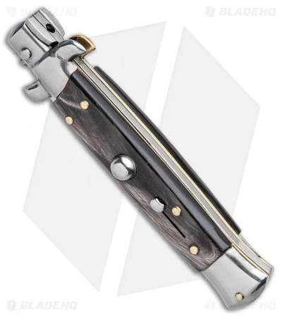 Frank B 7.5" Italian Stiletto Automatic Knife Dark Horn (3.25" Polish) - Image 2