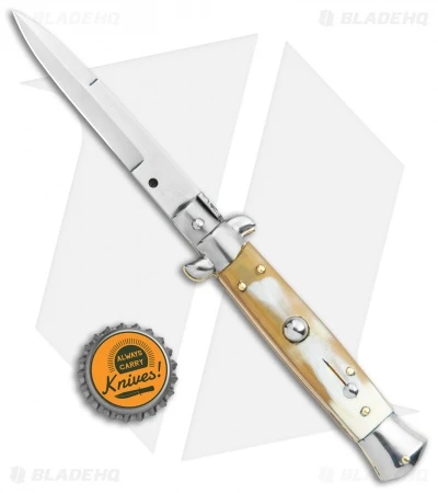 Frank B. 7.5" Italian Stiletto Automatic Knife Honey Horn (3.5" Polish Bayonet) - Image 4