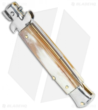 Frank B. 7.5" Italian Stiletto Automatic Knife Honey Horn (3.5" Polish Bayonet) - Image 3