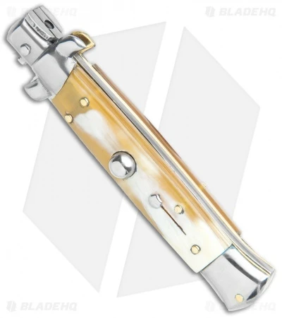 Frank B. 7.5" Italian Stiletto Automatic Knife Honey Horn (3.5" Polish Bayonet) - Image 2