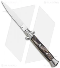 Frank B 9" Italian Stiletto Automatic Knife Dark Horn (4" Satin)