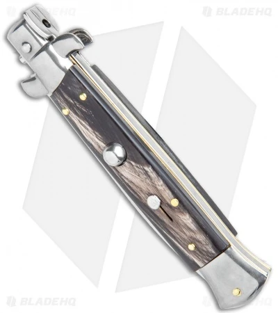 Frank B 9" Italian Stiletto Automatic Knife Dark Horn (4" Satin) - Image 2