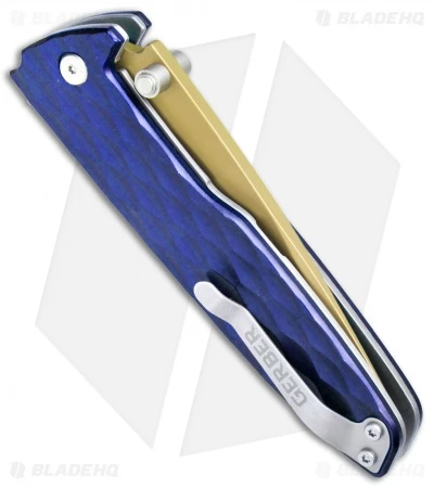 Gerber One-Flip Liner Lock Knife Blue Aluminum (3.2" Gold) 30-001354 - Image 3