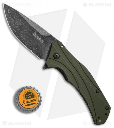 Kershaw Knockout Assisted Opening Knife OD Green (3.25" Damascus) 1870OLDAM - Image 4