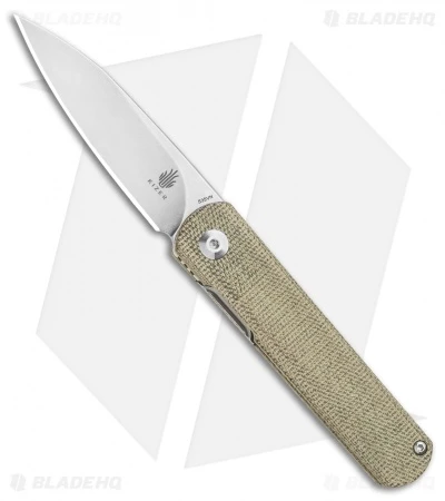 Kizer Lundquist Feist Front Flipper Knife Green Micarta (2.8" Stonewash)