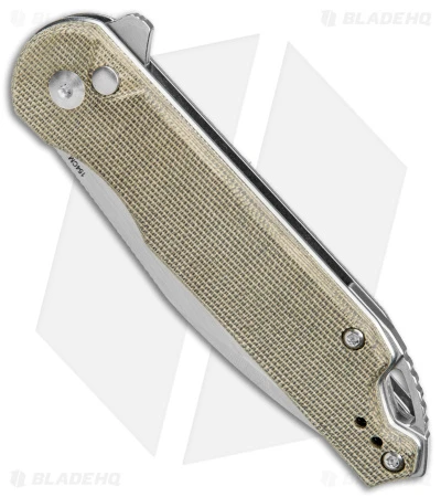 Kizer Vanguard Elstner Assassin XL Button Lock Knife Green Micarta (3.4" Satin) - Image 2