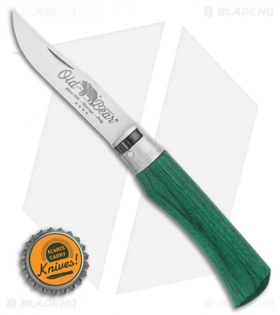 Antonini Old Bear Classical Large Folding Knife Green Wood (3.4" Satin) - Image 3