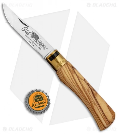 Antonini Old Bear Classical Large Folding Knife Italian Olive (3.4" Satin) - Image 4