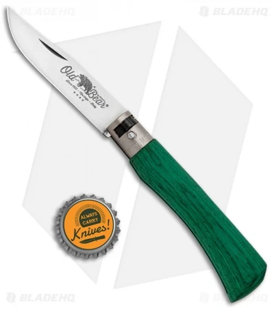 Antonini Old Bear Classical Medium Folding Knife Green Wood (3.2" Satin) - Image 4