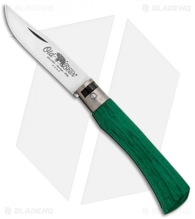 Antonini Old Bear Classical Medium Folding Knife Green Wood (3.2" Satin)
