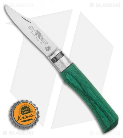 Antonini Old Bear Young Small Folding Knife Green Wood (2.75" Satin Plain) - Image 3
