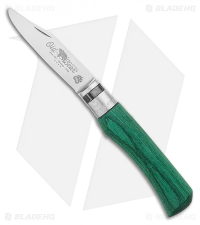 Antonini Old Bear Young Small Folding Knife Green Wood (2.75" Satin Plain)