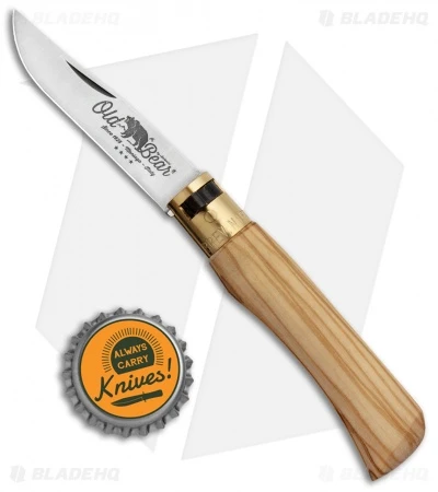 Antonini Old Bear Classical Small Folding Knife Italian Olive Wood (2.9" Satin) - Image 3