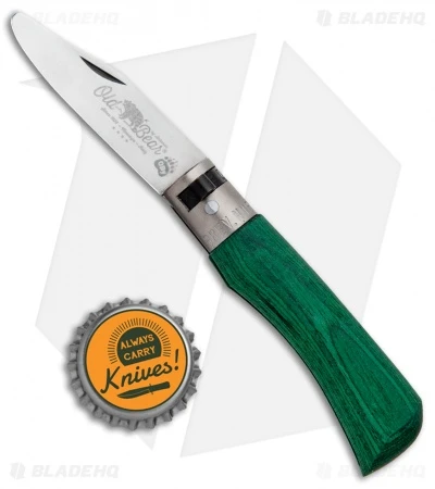 Antonini Old Bear Young XS Folding Knife Green Wood (2.4" Satin Blunt) - Image 4