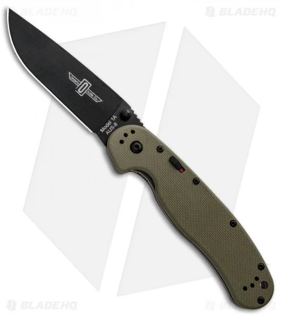 Ontario RAT Model 1A Spring Assisted Knife OD Green G-10 (3.625" Black) 8871OD
