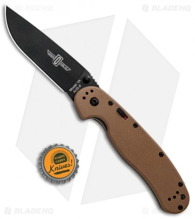 Ontario RAT Model 1A Spring Assisted Knife Tan G-10 (3.625" Black) 8871TN - Image 4