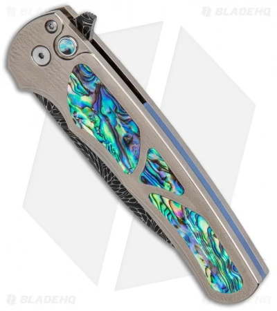 Pro-Tech Malibu Custom Flipper Knife Orange Peel (3.3" Chad Damascus) Abalone - Image 2