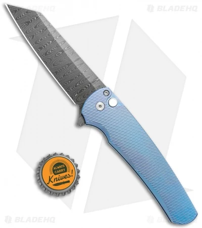 Pro-Tech Malibu Custom Reverse Tanto Plunge Lock Flipper 3D Blue Ti (3.3" Dama) - Image 4