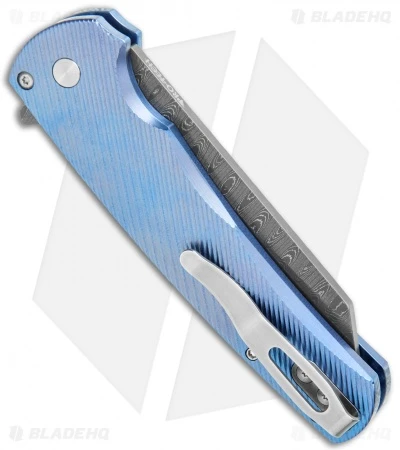 Pro-Tech Malibu Custom Reverse Tanto Plunge Lock Flipper 3D Blue Ti (3.3" Dama) - Image 3