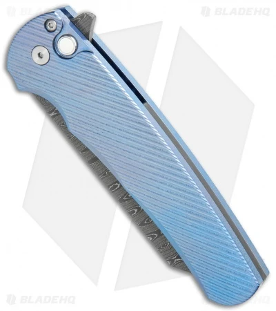 Pro-Tech Malibu Custom Reverse Tanto Plunge Lock Flipper 3D Blue Ti (3.3" Dama) - Image 2