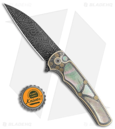 Pro-Tech Malibu Wharncliffe Ultimate Custom Shaw Engraved 18K/Pearl (Damascus) - Image 4