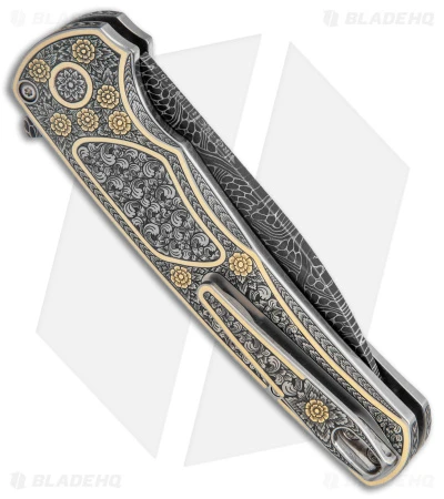Pro-Tech Malibu Wharncliffe Ultimate Custom Shaw Engraved 18K/Pearl (Damascus) - Image 3
