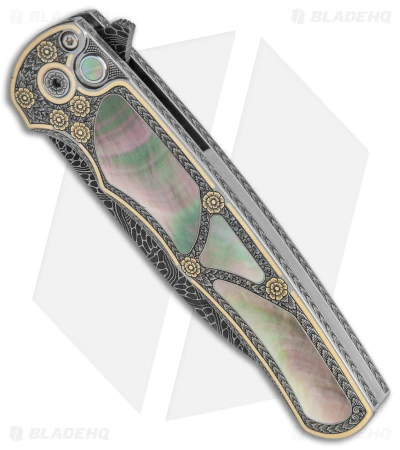 Pro-Tech Malibu Wharncliffe Ultimate Custom Shaw Engraved 18K/Pearl (Damascus) - Image 2