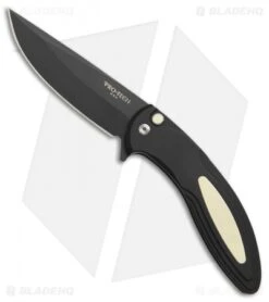 Pro-Tech Cambria Flipper Knife Tuxedo Black W/ Ivory Micarta (3.5" Black) CF52