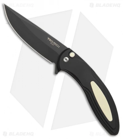 Pro-Tech Cambria Flipper Knife Tuxedo Black W/ Ivory Micarta (3.5" Black) CF52