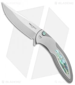 Pro-Tech Custom Cambria Flipper Knife SS W/ Abalone Inlay (3.5" Satin)