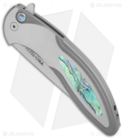 Pro-Tech Custom Cambria Flipper Knife SS W/ Abalone Inlay (3.5" Satin) - Image 3