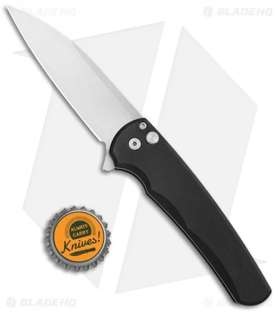 Pro-Tech Malibu Wharncliffe Plunge Lock Flipper Knife Black (3.3" Satin) - Image 4