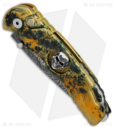 Pro-Tech Lerch TR-5 Skull Custom Spring Assisted Knife Splash (3.25" Damascus) - Image 2