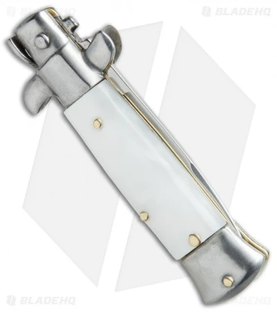 SKM 4.5" Italian Mini Stiletto Automatic Knife White Pearlex (Swedge) - Image 3