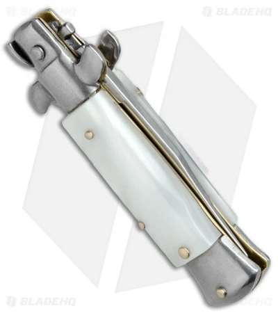 SKM 4.5" Italian Mini Stiletto Clip Point Automatic Knife White Pearlex - Image 3