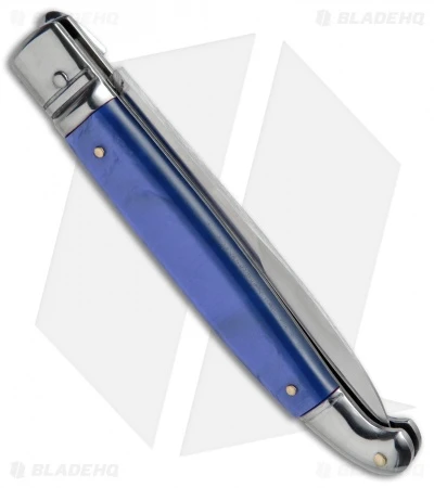 SKM 9.5" Fancy Lever Lock Automatic Knife Blue Acrylic (4" Satin Bayo) - Image 3